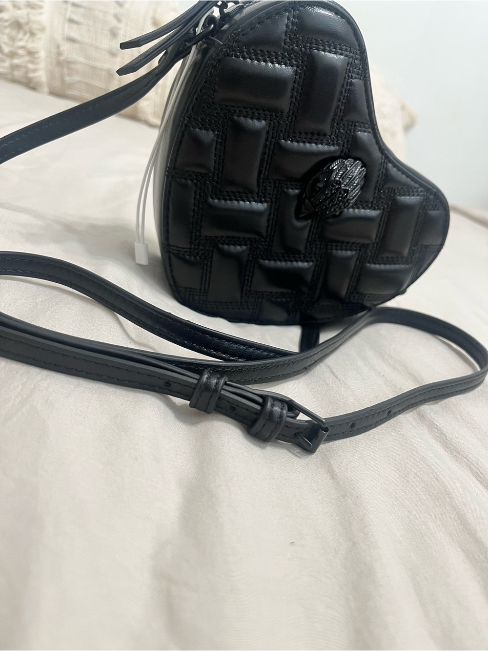 Kurt Geiger Kensington Black Quilted Heart Crossbody Bag - Picture 7 of 14